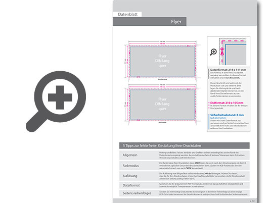 Product Bild multiloft-flyer_din_lang_quer_(21_0_cm_x_10_5_cm)_beidseitig_folienkaschiert_gl__nzend_und_beidseitiger_hei__folienpr__gung_silber__4_4_farbig_(beidseitiger_druck)