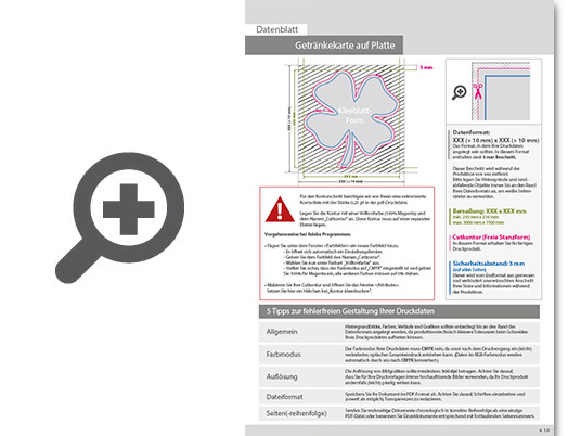Product Bild getr__nkekarte_auf_platte_in_kleeblatt-form_konturgefr__st___einseitig_4_0-farbig_bedruckt